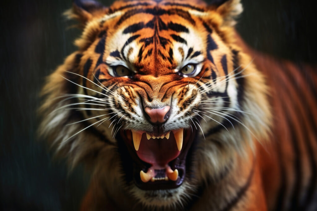 Close-up of an angry tiger showing its teeth