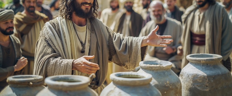 The first of Jesus' miracles: Jesus turning water into wine