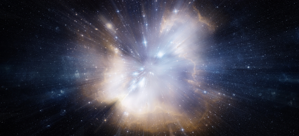 Depiction of the Big Bang, showing a massive explosion of energy and matter at the origin of the universe.