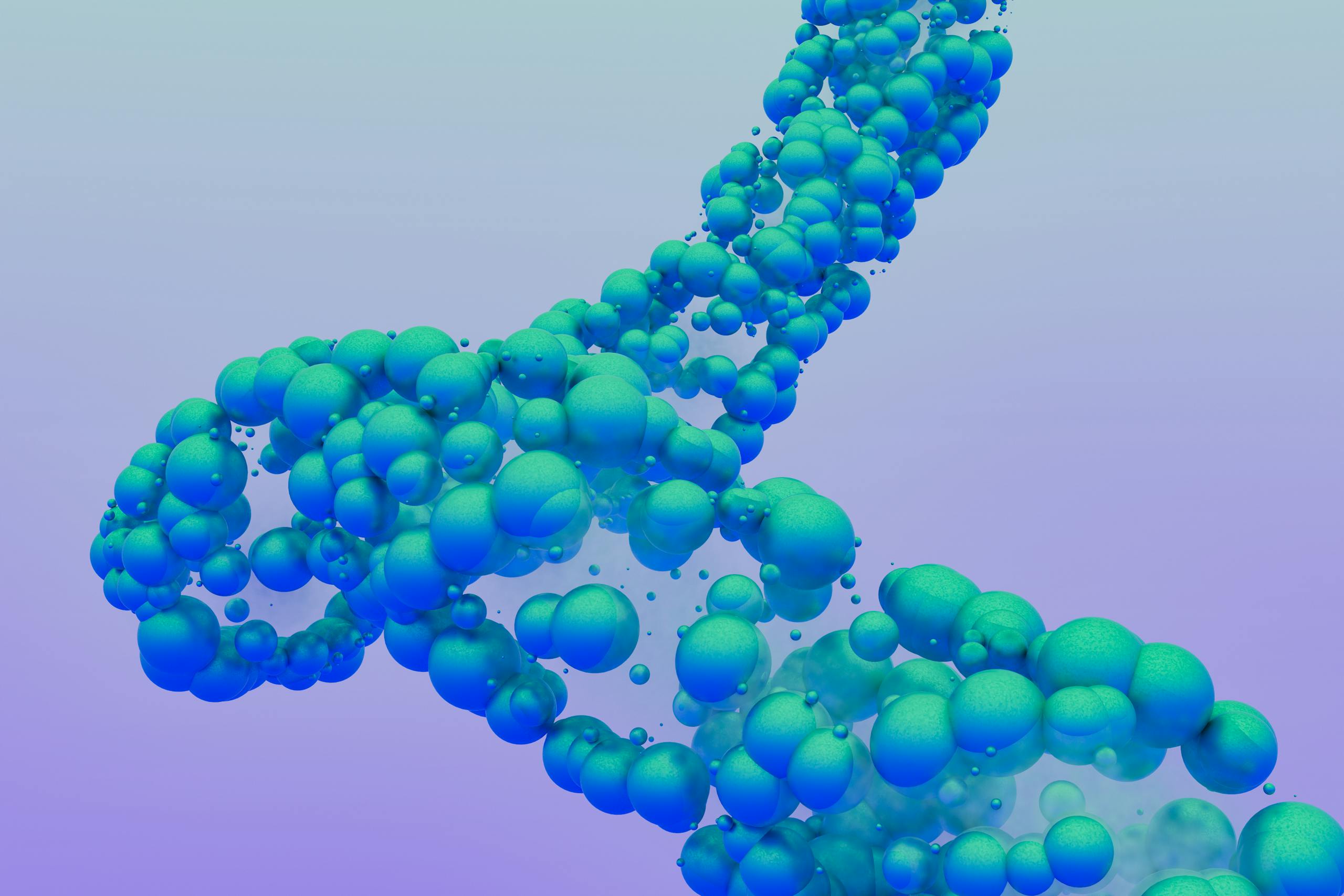 3D abstract image featuring blue bubbles arranged on a smooth gradient backdrop, evoking a sense of modern art.