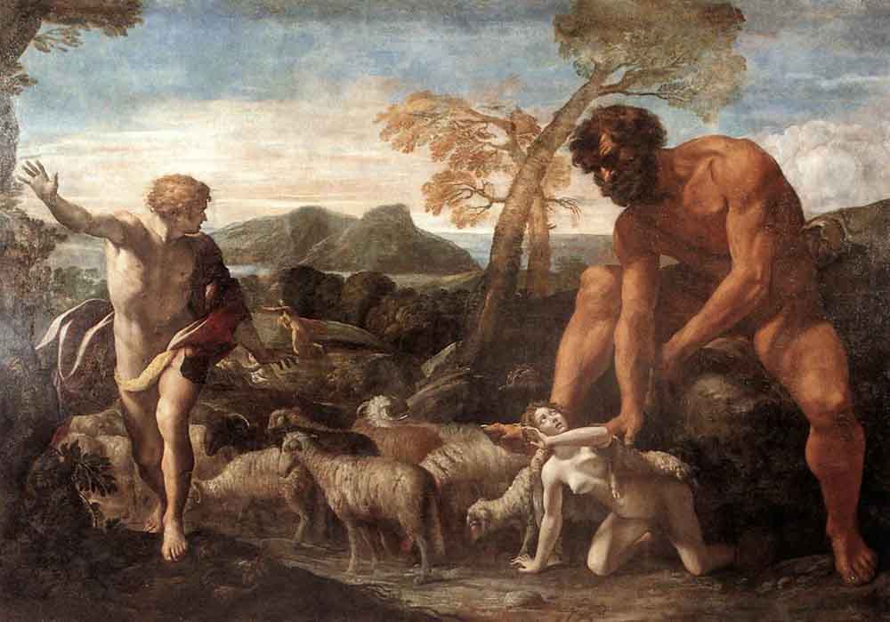 Giovanni Lanfranco’s painting 'Norandino and Lucina Discovered by the Ogre,' illustrating a historical artistic depiction of a giant, evoking stories of giants from the bible.
