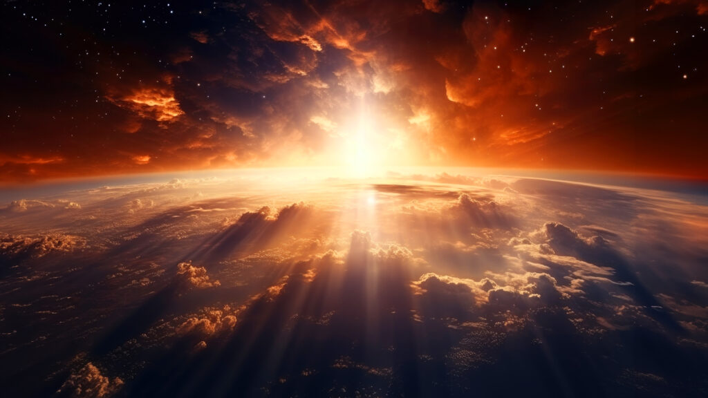 Sunrise over Earth from space.