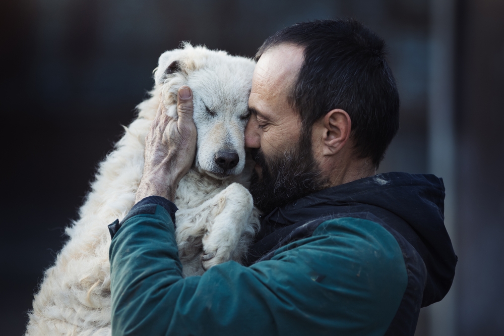 A man embracing his dog hoping to see it in heaven