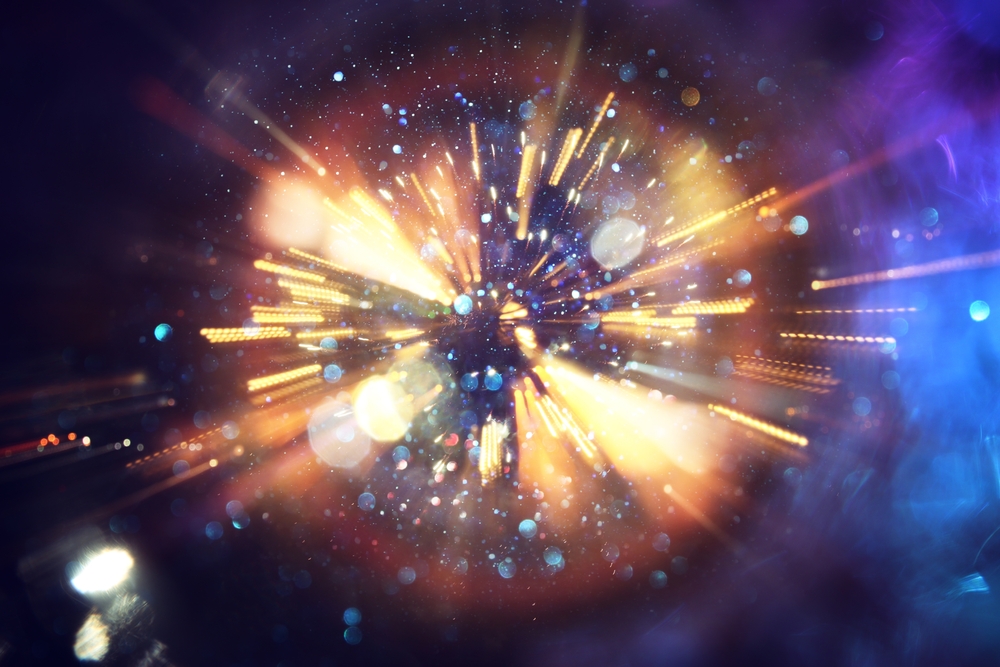 Abstract cosmic explosion of light representing the wonder and mystery often associated with miracles.